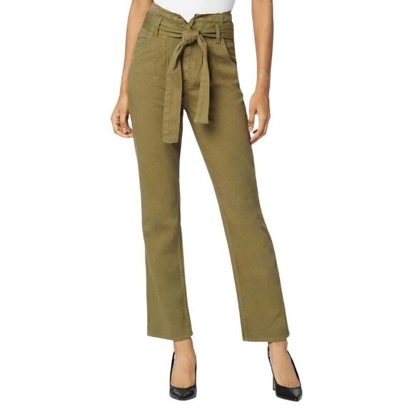 Hudson remi high rise paperbag straight leg pants in olive green size 30 - Picture 1 of 16